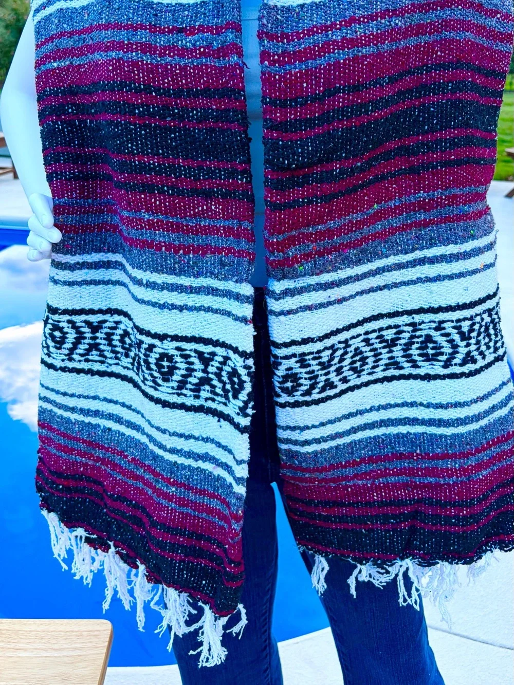 Mexican Falsa Blanket – Woven Striped Serape Throw with Fringe